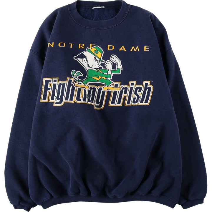 90'S TEAM EDITION APPAREL Notre Dame University College Character Sweatshirt (Men's XL equivalent) cotton navy blue type Vintage Second Hand
