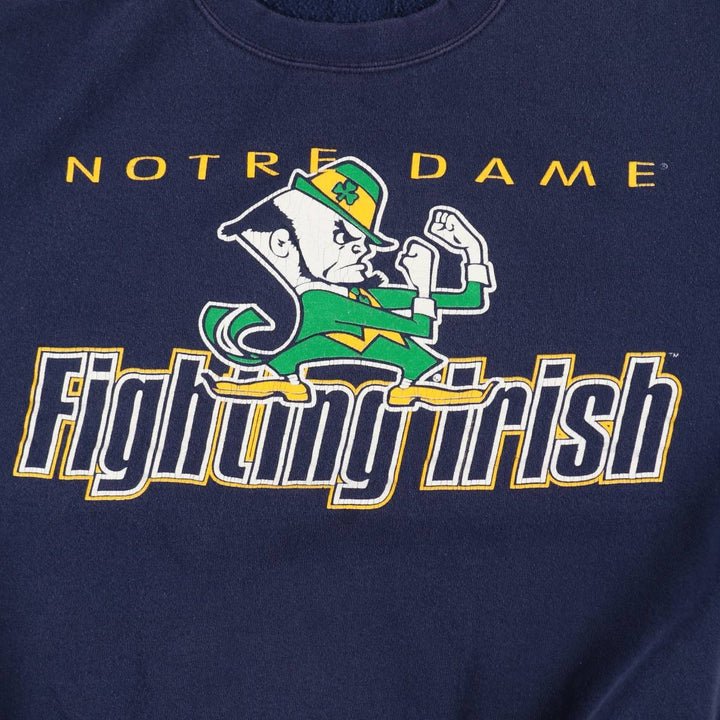 90'S TEAM EDITION APPAREL Notre Dame University College Character Sweatshirt (Men's XL equivalent) cotton navy blue type Vintage Second Hand