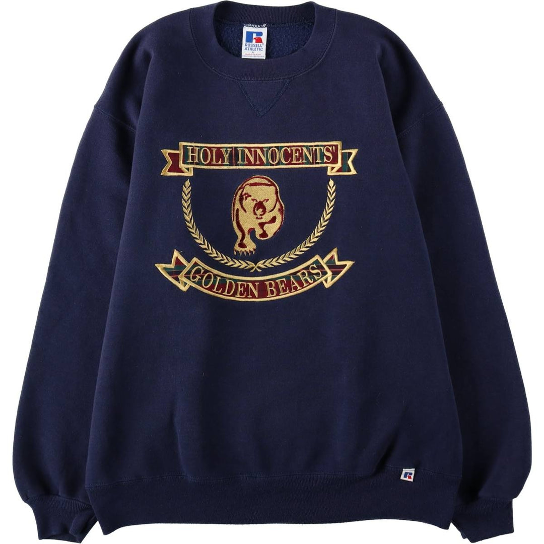 90'S Russell College Sweatshirt, Made in USA, Men's L, Vintage cotton navy blue type Vintage Second Hand