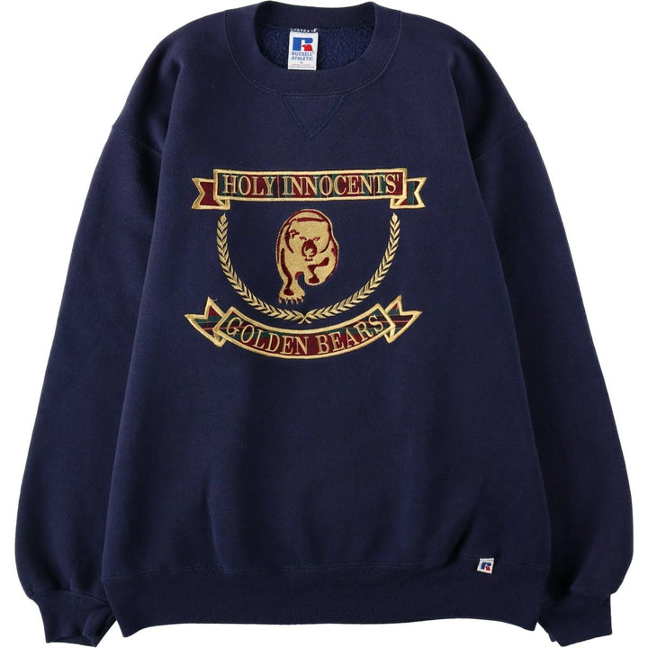 90'S Russell College Sweatshirt, Made in USA, Men's L, Vintage cotton navy blue type Vintage Second Hand