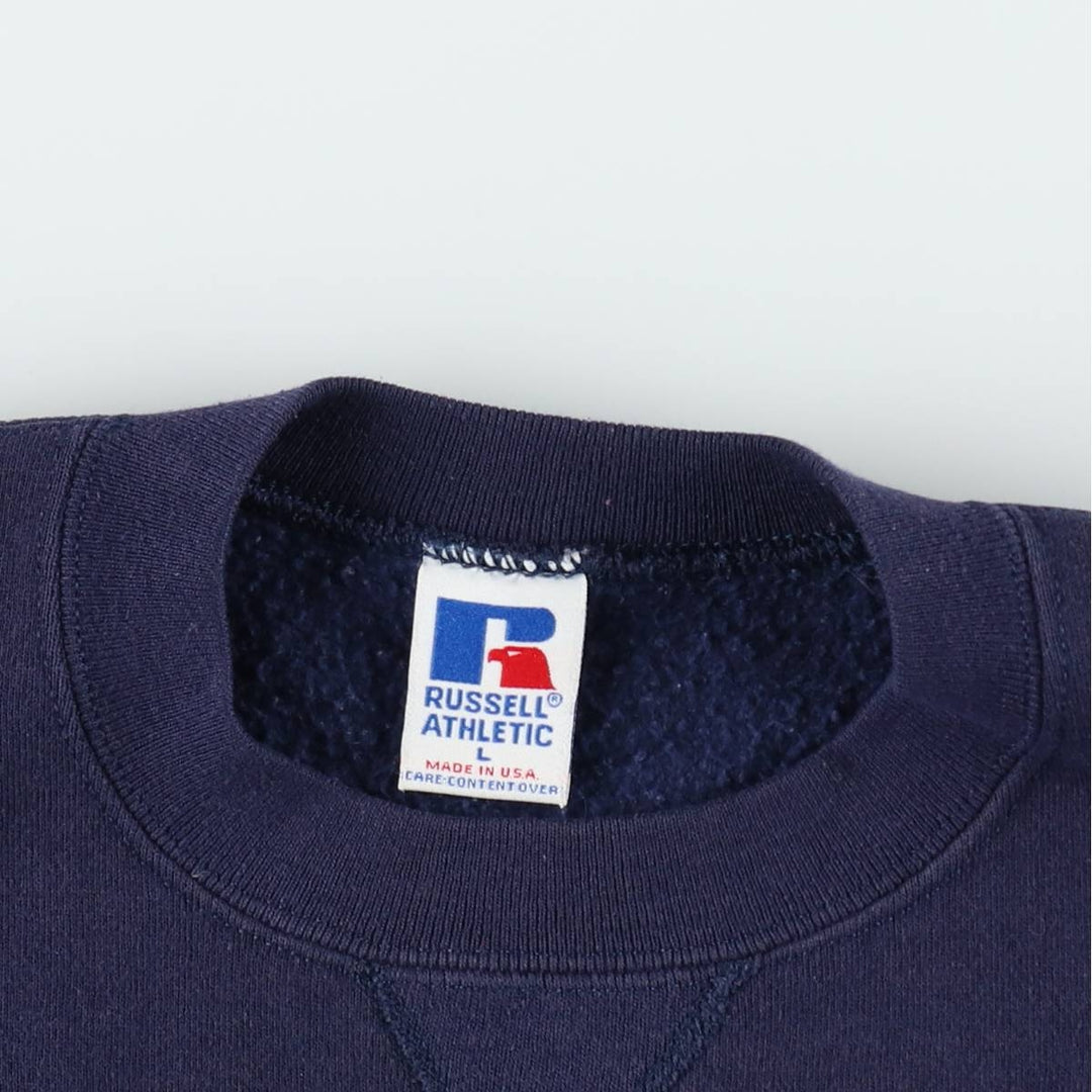 90'S Russell College Sweatshirt, Made in USA, Men's L, Vintage cotton navy blue type Vintage Second Hand