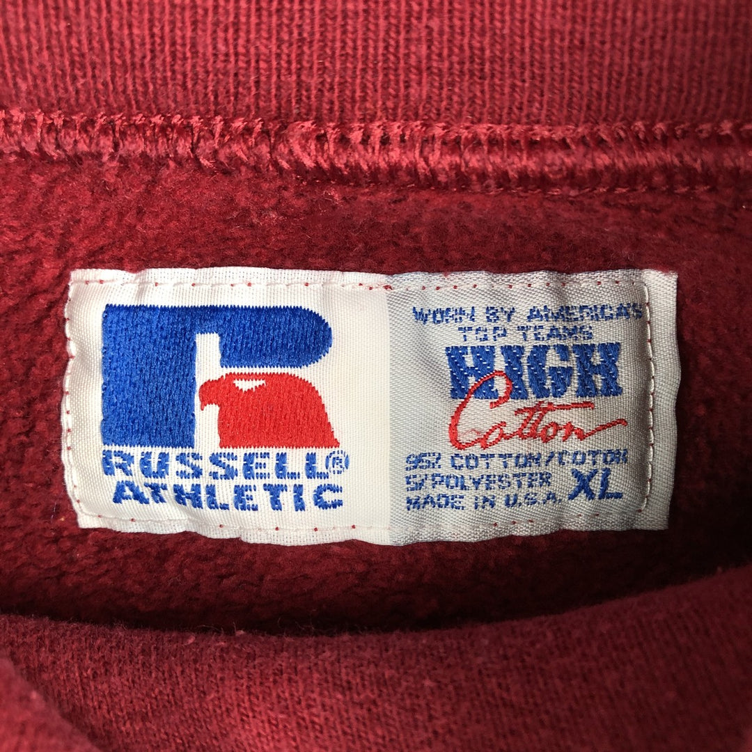 80s-90'S Russell Turtleneck College Sweatshirt, Made in USA, Men's XL equivalent, Vintage cotton Red type red-purple Vintage Second Hand