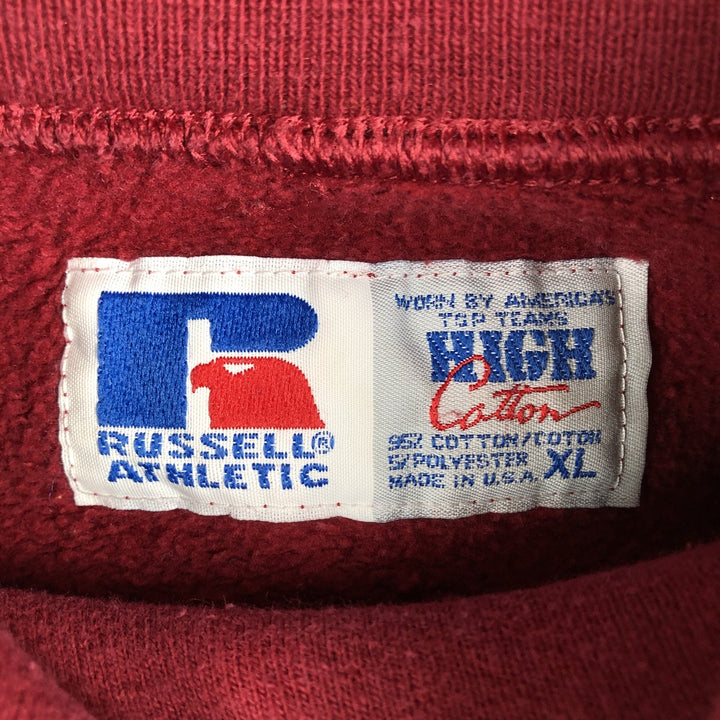 80s-90'S Russell Turtleneck College Sweatshirt, Made in USA, Men's XL equivalent, Vintage cotton Red type red-purple Vintage Second Hand