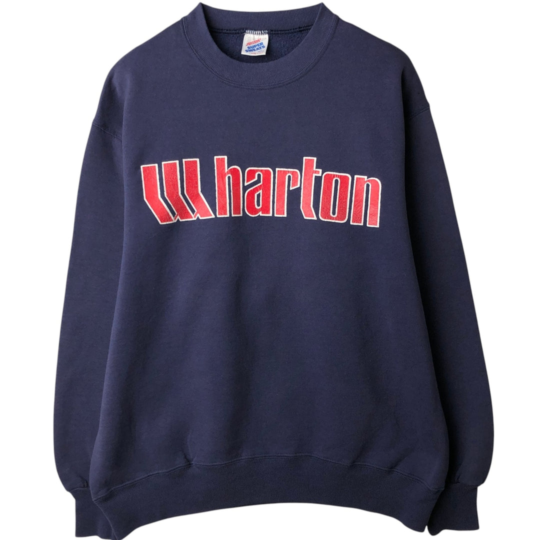 90'S Jerzees SUPER SWEATS Printed Sweatshirt, Made in USA, Men's Size L (approx.), Vintage cotton navy blue type Vintage Second Hand
