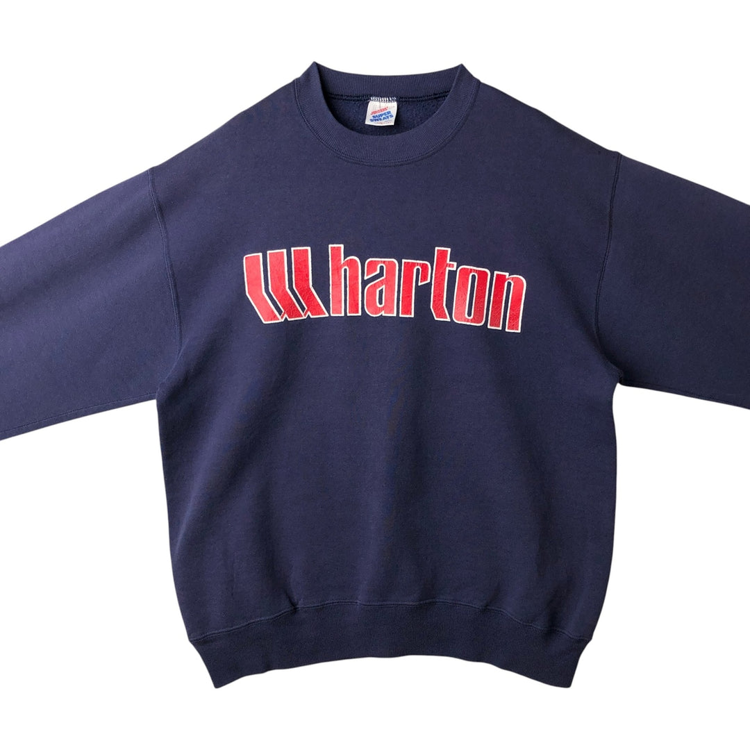 90'S Jerzees SUPER SWEATS Printed Sweatshirt, Made in USA, Men's Size L (approx.), Vintage cotton navy blue type Vintage Second Hand