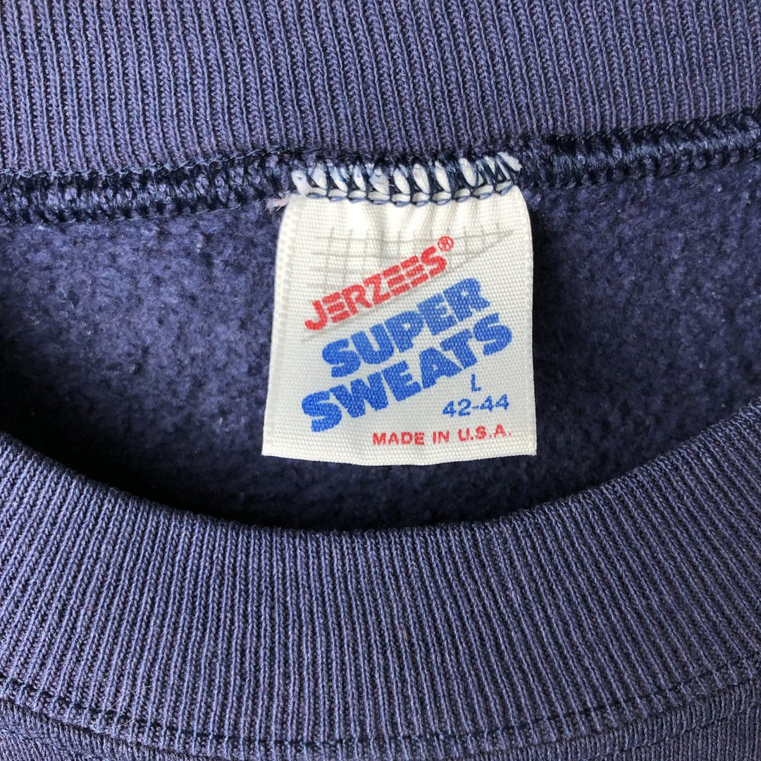 90'S Jerzees SUPER SWEATS Printed Sweatshirt, Made in USA, Men's Size L (approx.), Vintage cotton navy blue type Vintage Second Hand