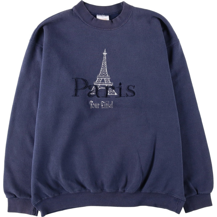 90'S Hanes TOP SWEATS Mock Neck Eiffel Tower Sweatshirt, Men's XL equivalent, Vintage cotton purple type Vintage Second Hand