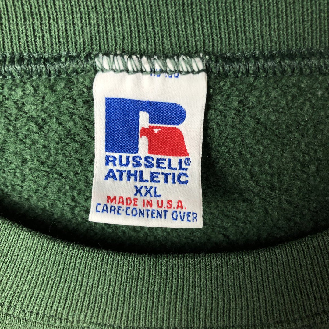 90'S Russell Athletic Print Sweatshirt, Made in USA, Men's XXL equivalent, Vintage cotton green type Vintage Second Hand