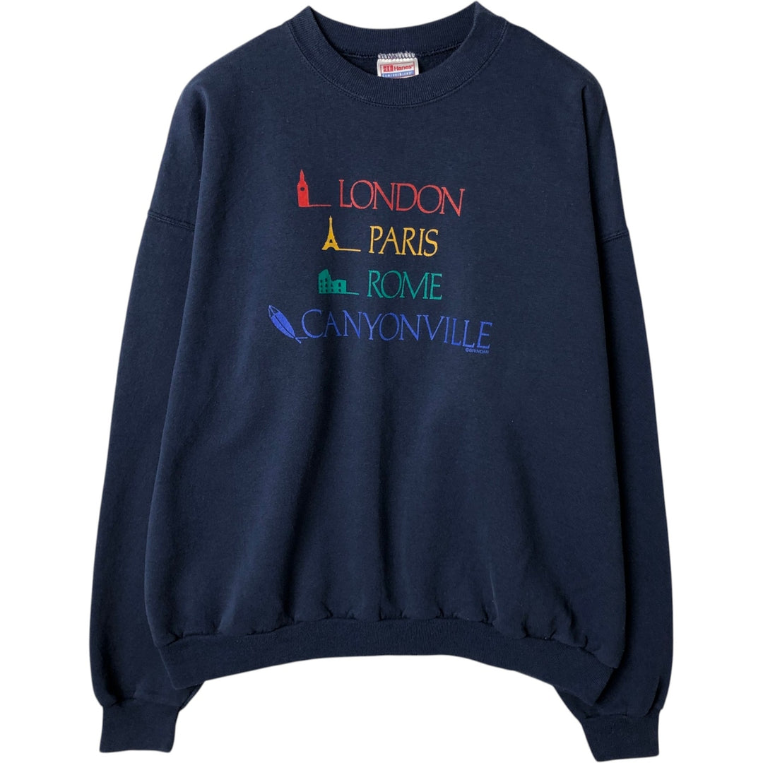 Hanes Printed Sweatshirt, Men's Size XL cotton navy blue type Vintage Second Hand