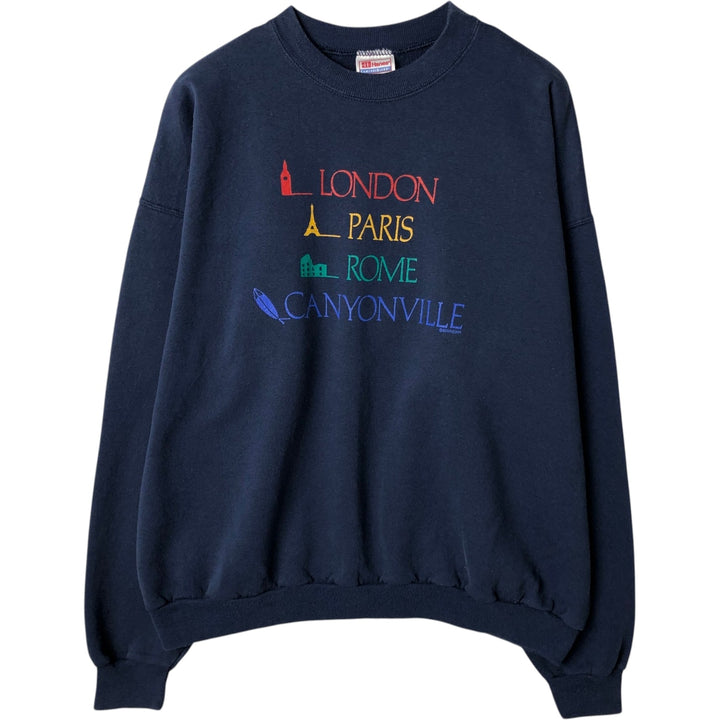 Hanes Printed Sweatshirt, Men's Size XL cotton navy blue type Vintage Second Hand