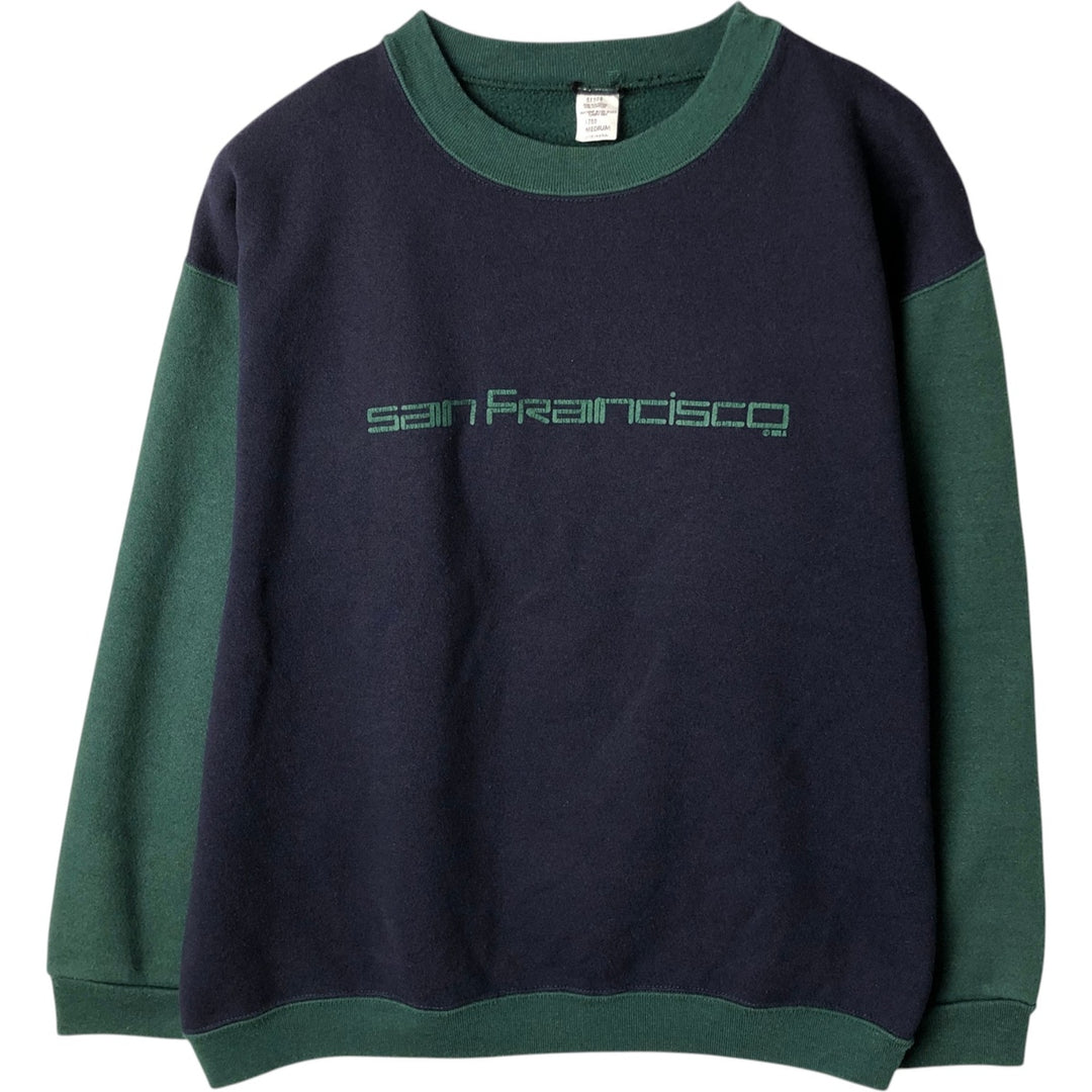 Two-tone printed sweatshirt, made in the USA, men's size M equivalent. polyester navy blue type Vintage Second Hand