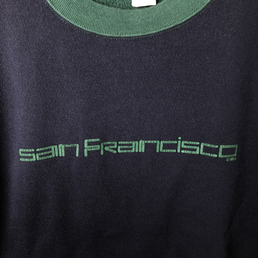 Two-tone printed sweatshirt, made in the USA, men's size M equivalent. polyester navy blue type Vintage Second Hand