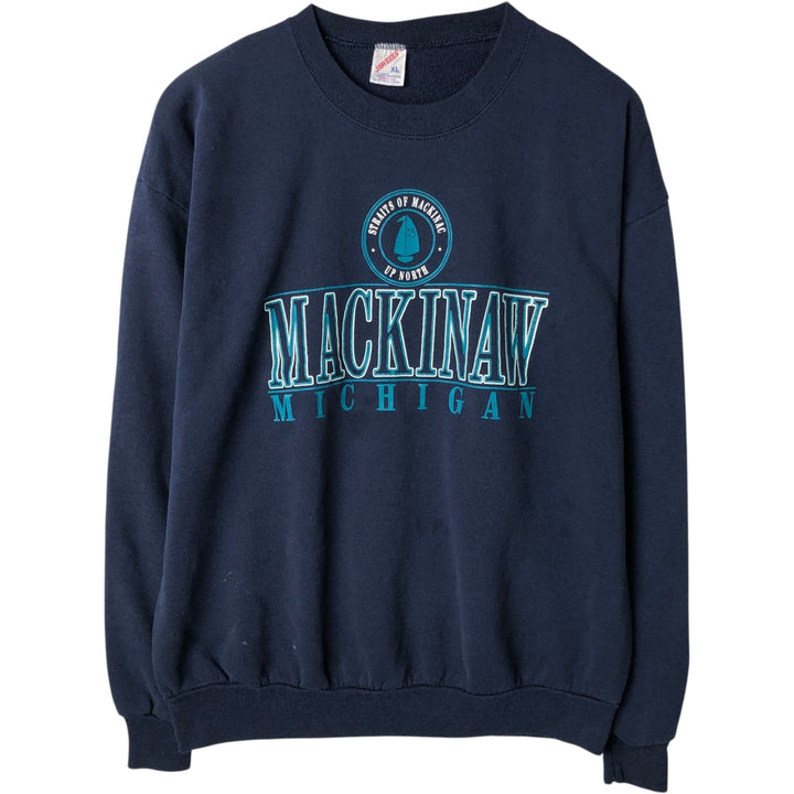 Vintage 80s-90'S Jerzees printed sweatshirt, sweatshirt, made in USA, men's XL size cotton navy blue type Vintage Second Hand