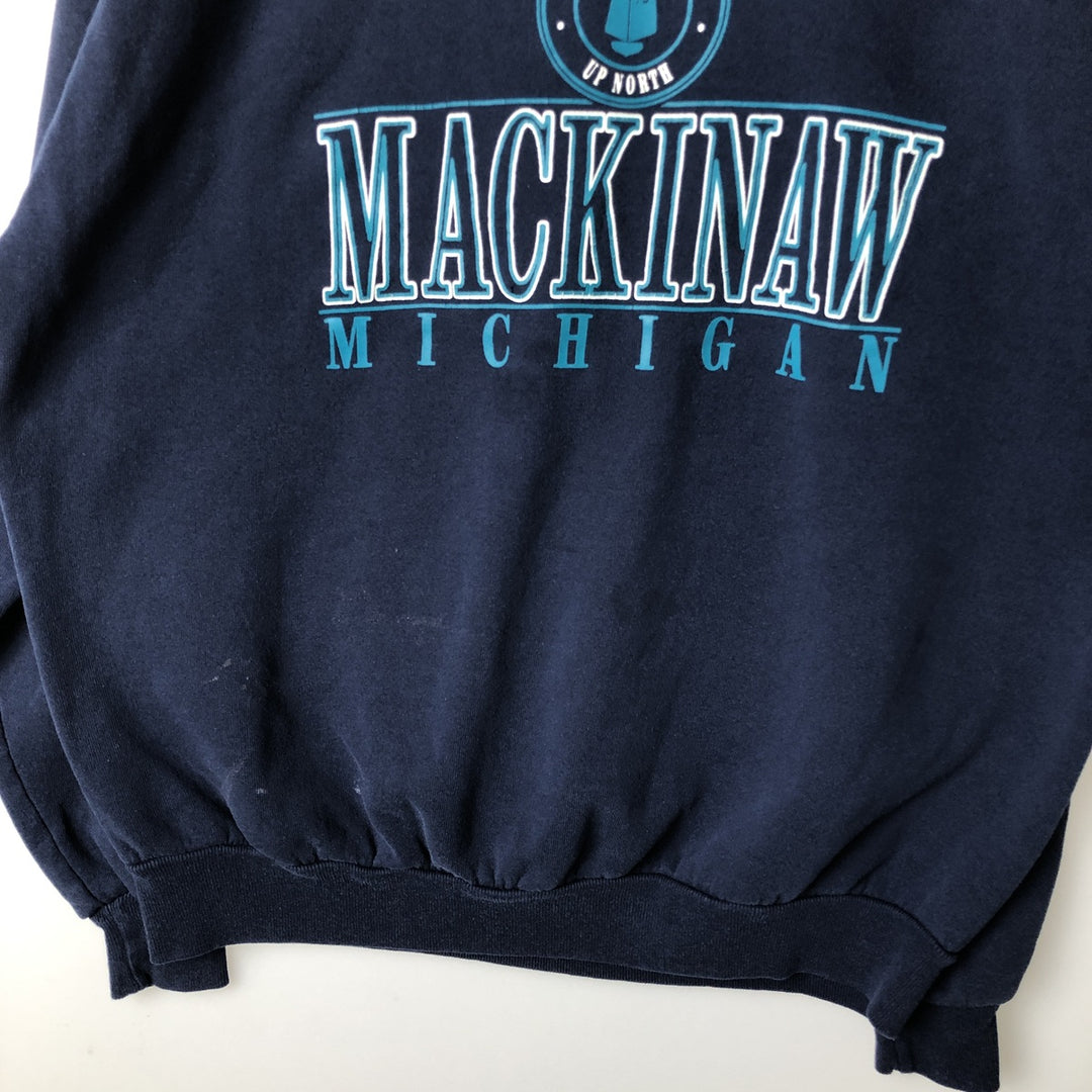 Vintage 80s-90'S Jerzees printed sweatshirt, sweatshirt, made in USA, men's XL size cotton navy blue type Vintage Second Hand