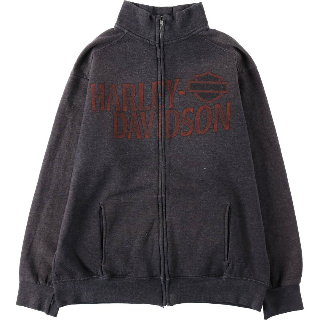 Harley-Davidson Skull Pattern Full-Zip Sweatshirt (Men's Size L) unclear gray type Vintage Second Hand