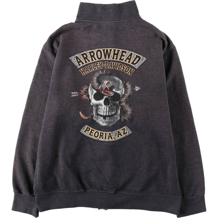 Harley-Davidson Skull Pattern Full-Zip Sweatshirt (Men's Size L) unclear gray type Vintage Second Hand