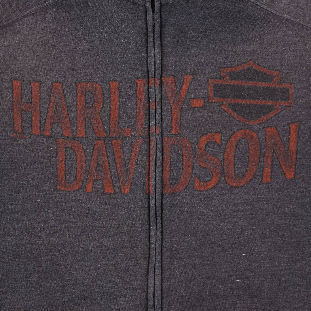 Harley-Davidson Skull Pattern Full-Zip Sweatshirt (Men's Size L) unclear gray type Vintage Second Hand