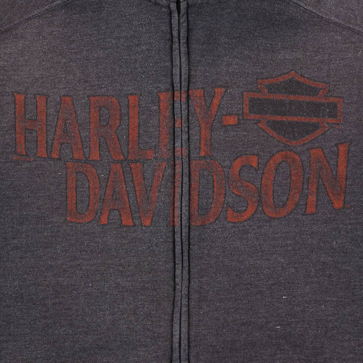 Harley-Davidson Skull Pattern Full-Zip Sweatshirt (Men's Size L) unclear gray type Vintage Second Hand