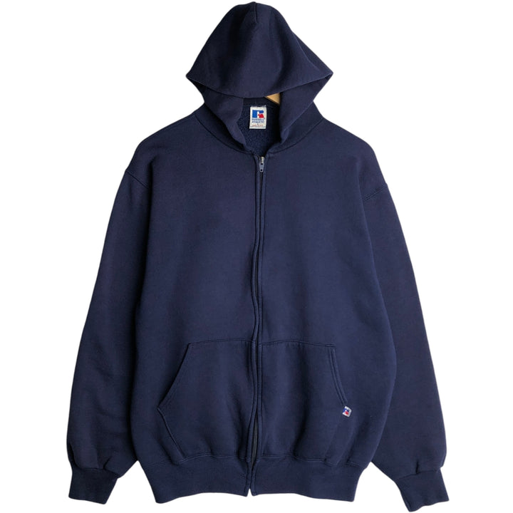 90s-00'S Russell ATHLETIC full-zip sweatshirt hoodie, made in the USA, men's size L, vintage cotton navy blue type Vintage Second Hand