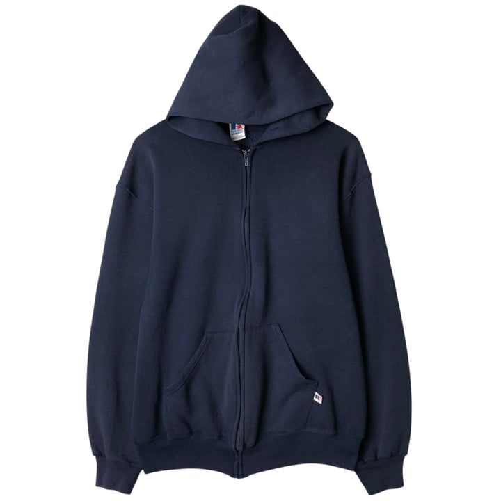 Vintage 90'S Russell Athletic full-zip sweatshirt hoodie, made in the USA, size L, men's cotton navy blue type Vintage Second Hand