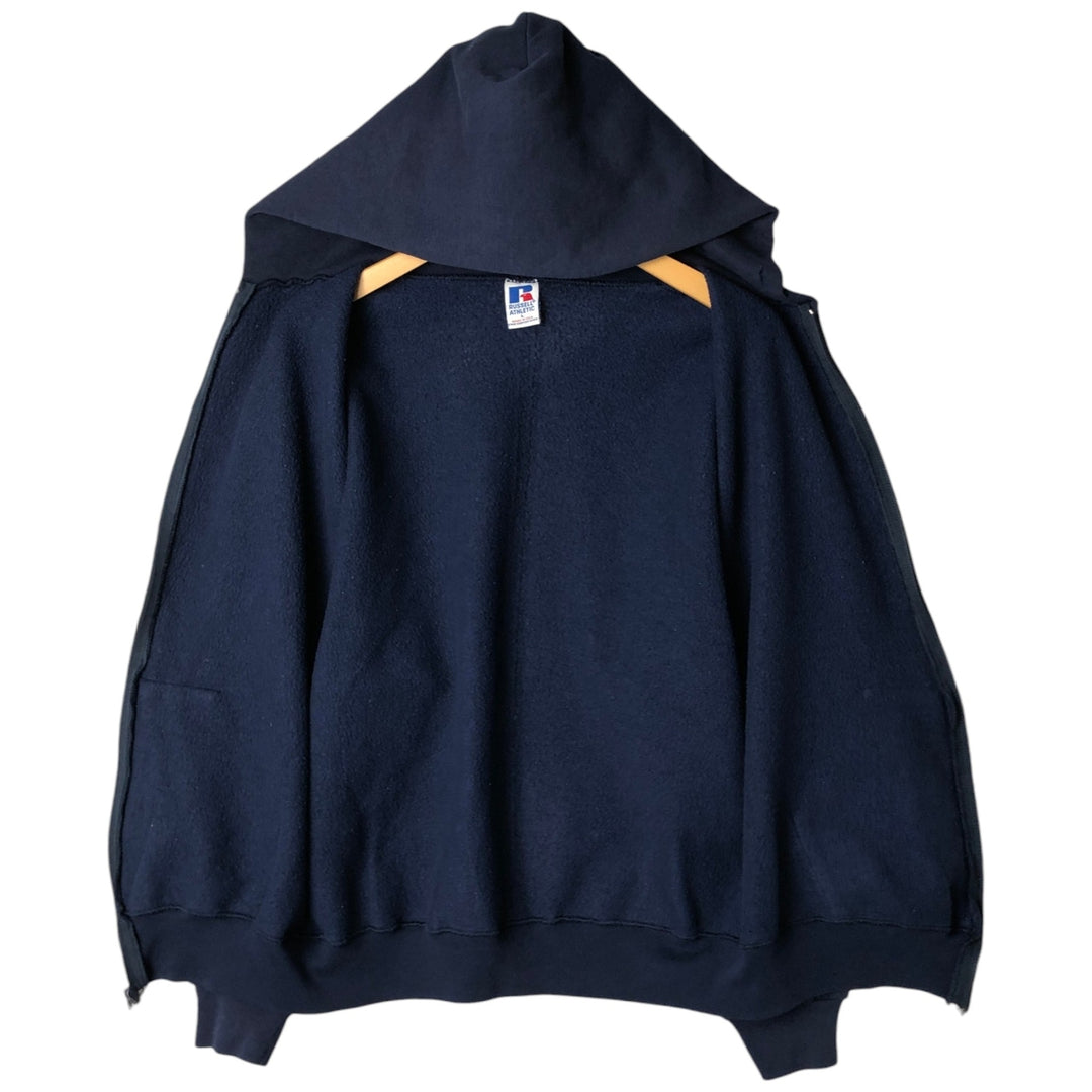 Vintage 90'S Russell Athletic full-zip sweatshirt hoodie, made in the USA, size L, men's cotton navy blue type Vintage Second Hand