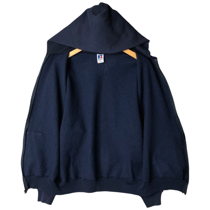 Vintage 90'S Russell Athletic full-zip sweatshirt hoodie, made in the USA, size L, men's cotton navy blue type Vintage Second Hand