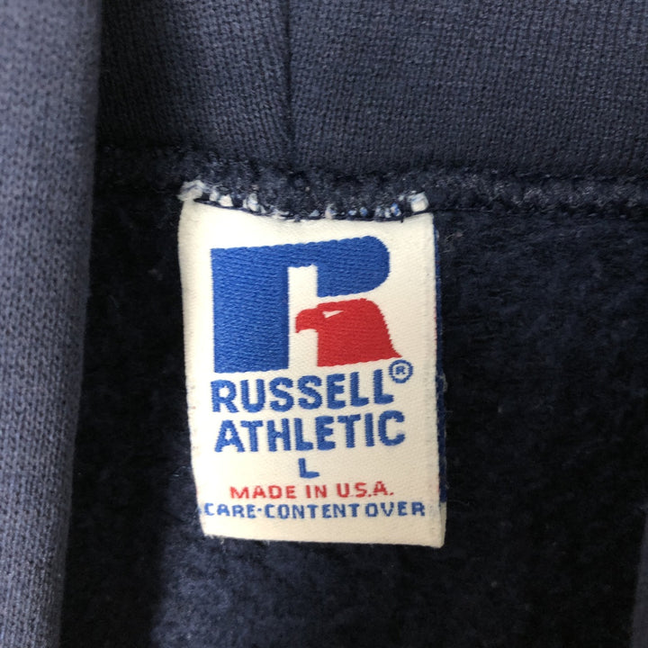 Vintage 90'S Russell Athletic full-zip sweatshirt hoodie, made in the USA, size L, men's cotton navy blue type Vintage Second Hand