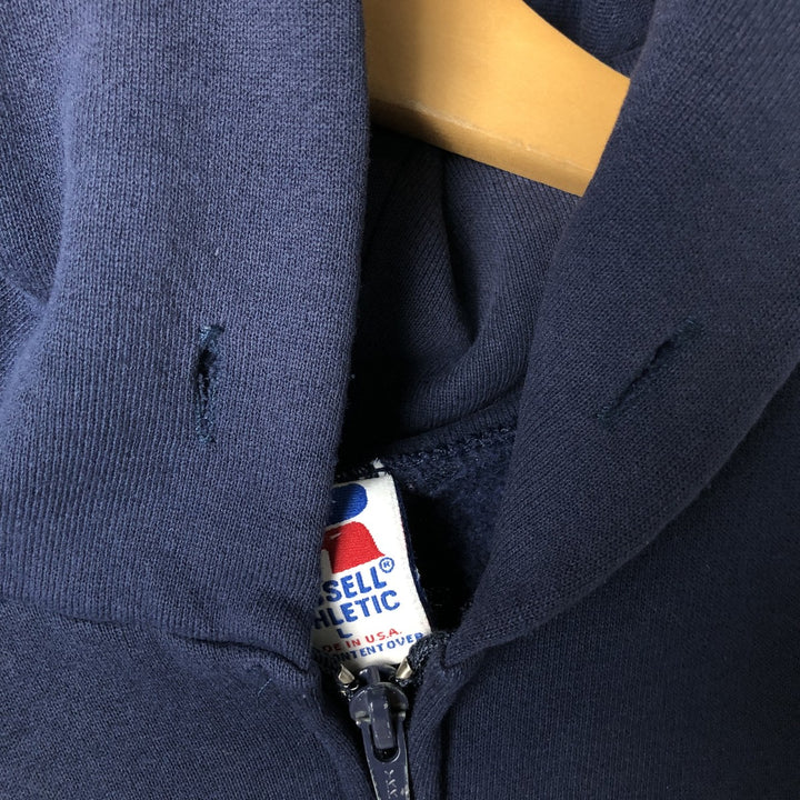 Vintage 90'S Russell Athletic full-zip sweatshirt hoodie, made in the USA, size L, men's cotton navy blue type Vintage Second Hand