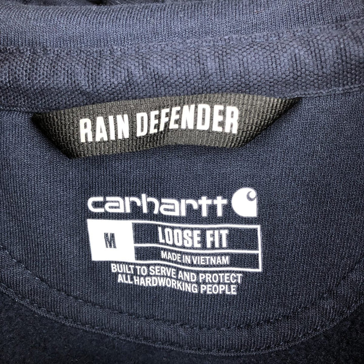 Carhartt Loose Fit RAIN DEFENDER Advertising Full-Zip Sweatshirt Hoodie (Men's Size M) cotton navy blue type Vintage Second Hand