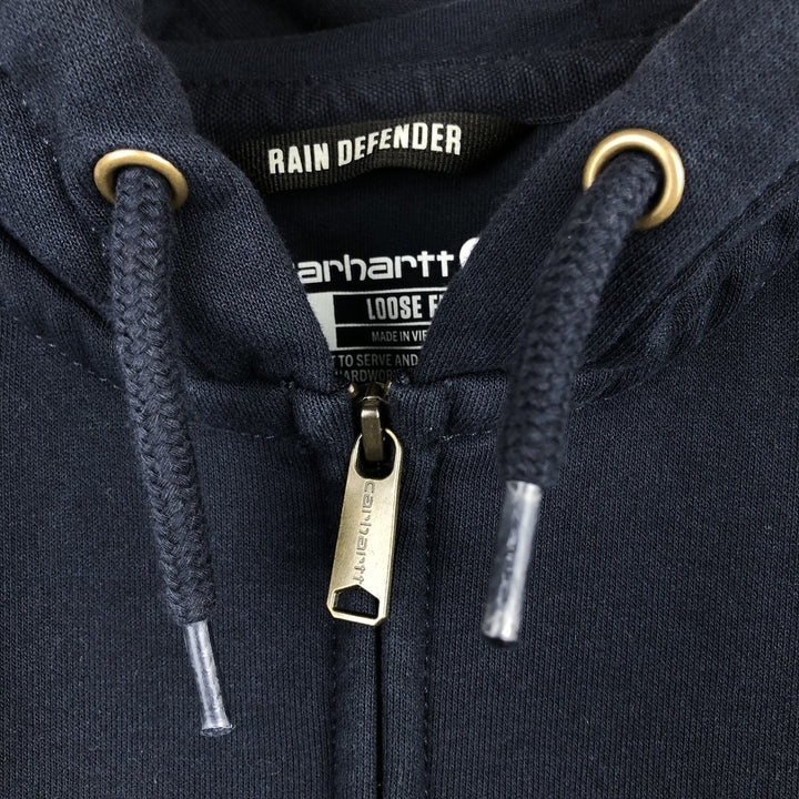 Carhartt Loose Fit RAIN DEFENDER Advertising Full-Zip Sweatshirt Hoodie (Men's Size M) cotton navy blue type Vintage Second Hand