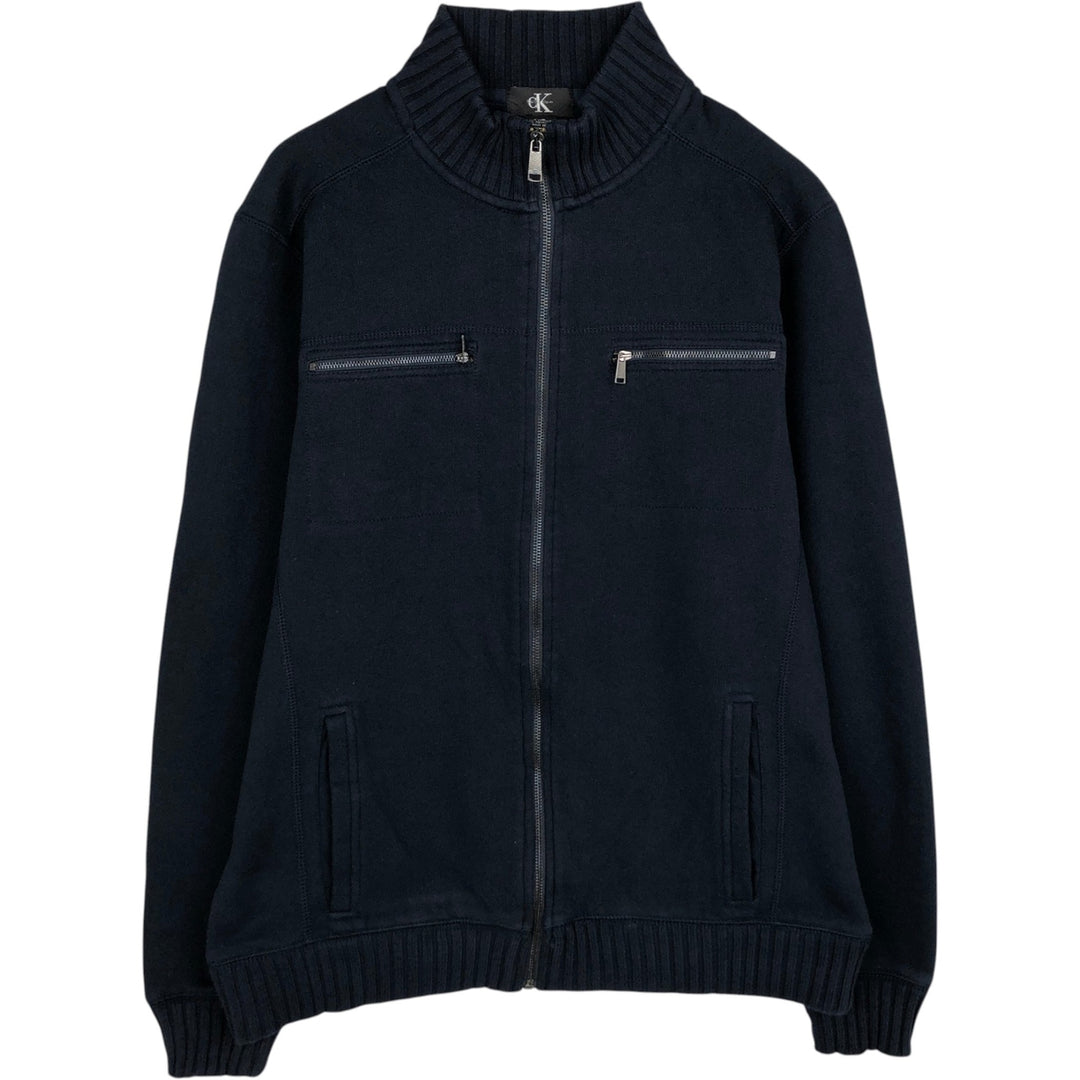 90s-00'S Calvin Klein full-zip sweatshirt, men's size L cotton navy blue type Vintage Second Hand