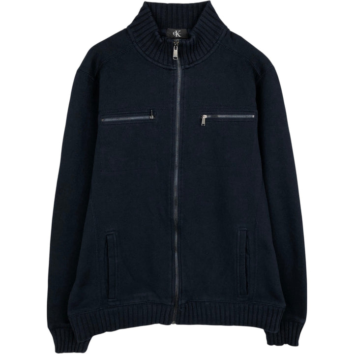 90s-00'S Calvin Klein full-zip sweatshirt, men's size L cotton navy blue type Vintage Second Hand