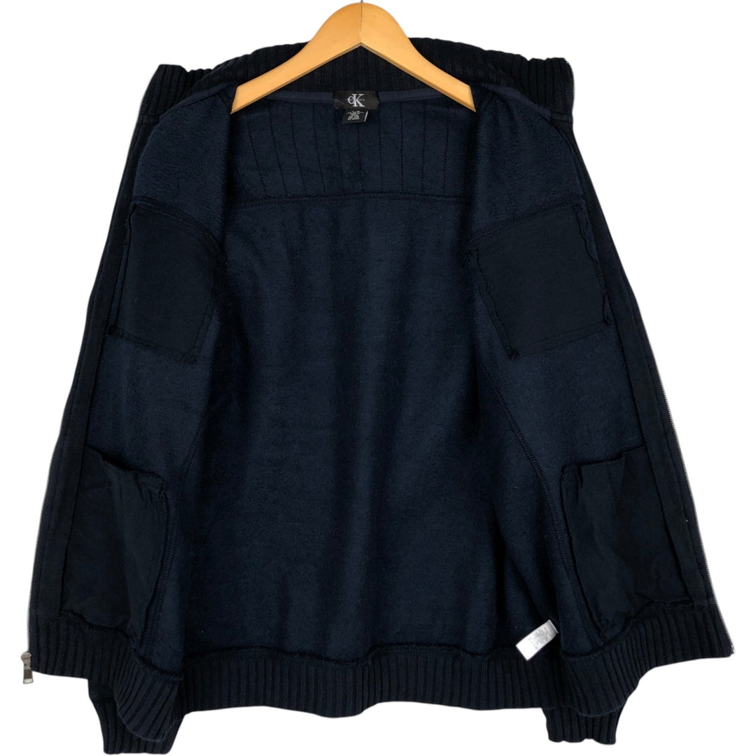 90s-00'S Calvin Klein full-zip sweatshirt, men's size L cotton navy blue type Vintage Second Hand