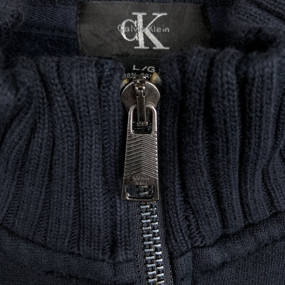 90s-00'S Calvin Klein full-zip sweatshirt, men's size L cotton navy blue type Vintage Second Hand