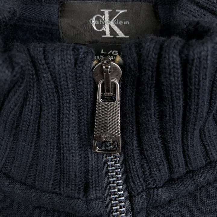 90s-00'S Calvin Klein full-zip sweatshirt, men's size L cotton navy blue type Vintage Second Hand