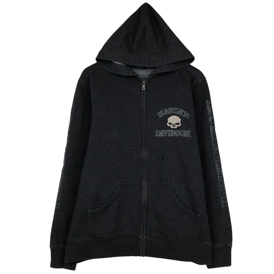 Harley-Davidson Skull Pattern Full-Zip Hoodie, Men's Size L cotton black type Vintage Second Hand