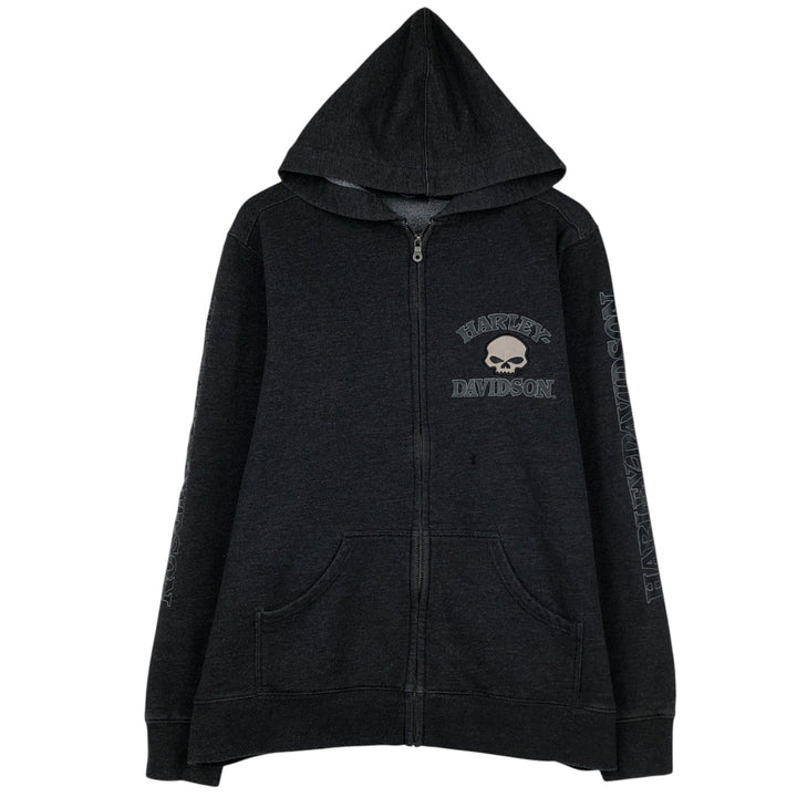 Harley-Davidson Skull Pattern Full-Zip Hoodie, Men's Size L cotton black type Vintage Second Hand