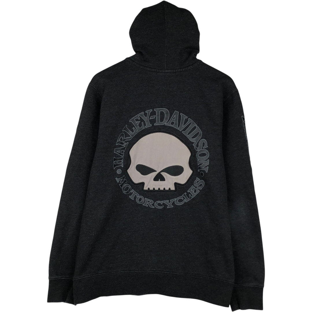 Harley-Davidson Skull Pattern Full-Zip Hoodie, Men's Size L cotton black type Vintage Second Hand