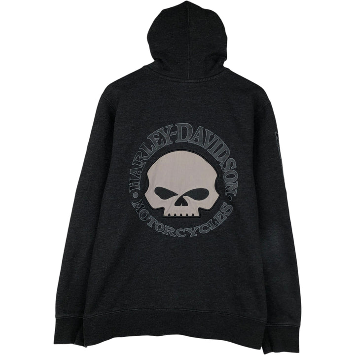 Harley-Davidson Skull Pattern Full-Zip Hoodie, Men's Size L cotton black type Vintage Second Hand