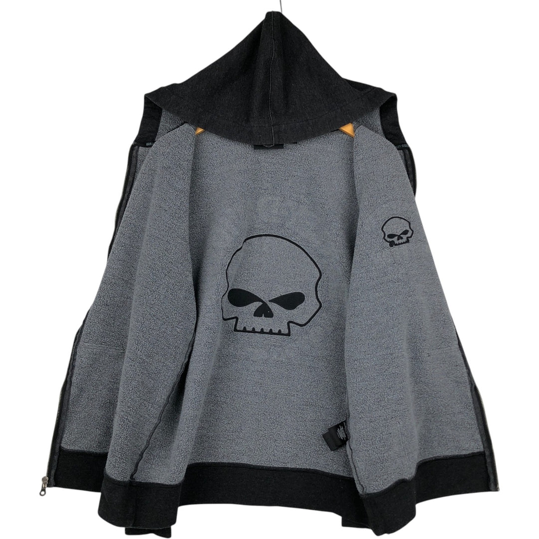 Harley-Davidson Skull Pattern Full-Zip Hoodie, Men's Size L cotton black type Vintage Second Hand