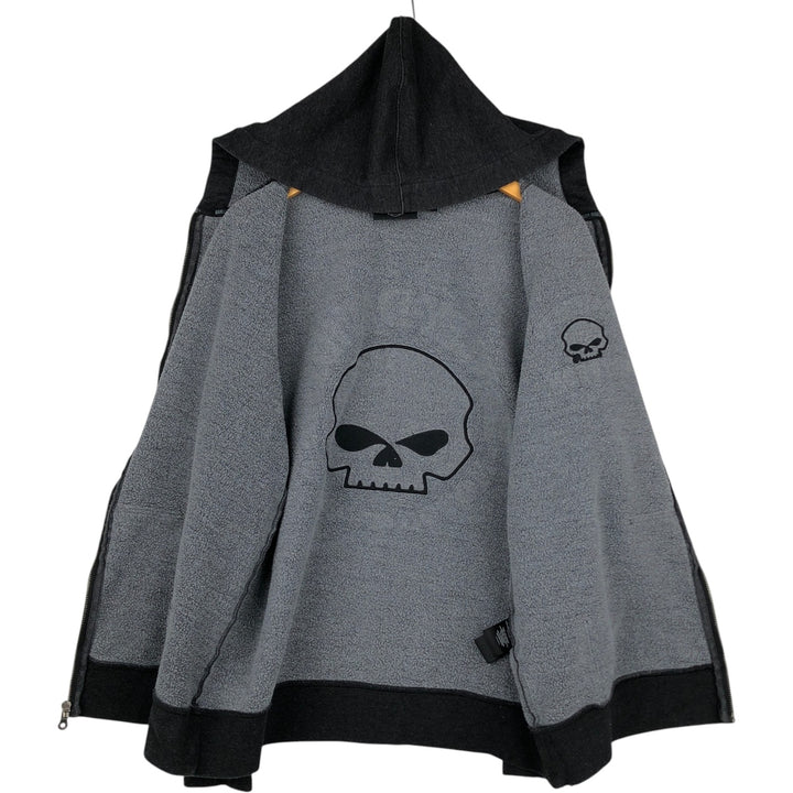 Harley-Davidson Skull Pattern Full-Zip Hoodie, Men's Size L cotton black type Vintage Second Hand