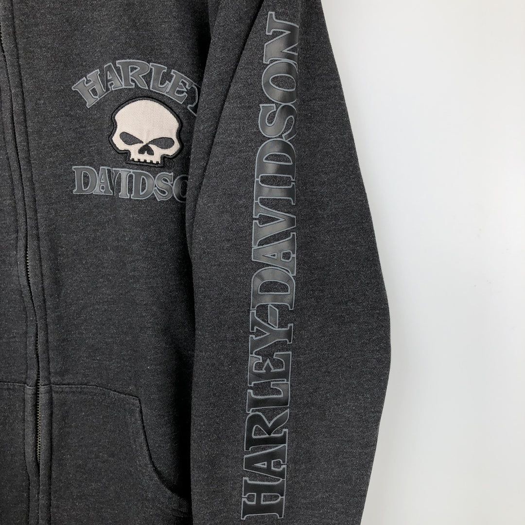 Harley-Davidson Skull Pattern Full-Zip Hoodie, Men's Size L cotton black type Vintage Second Hand
