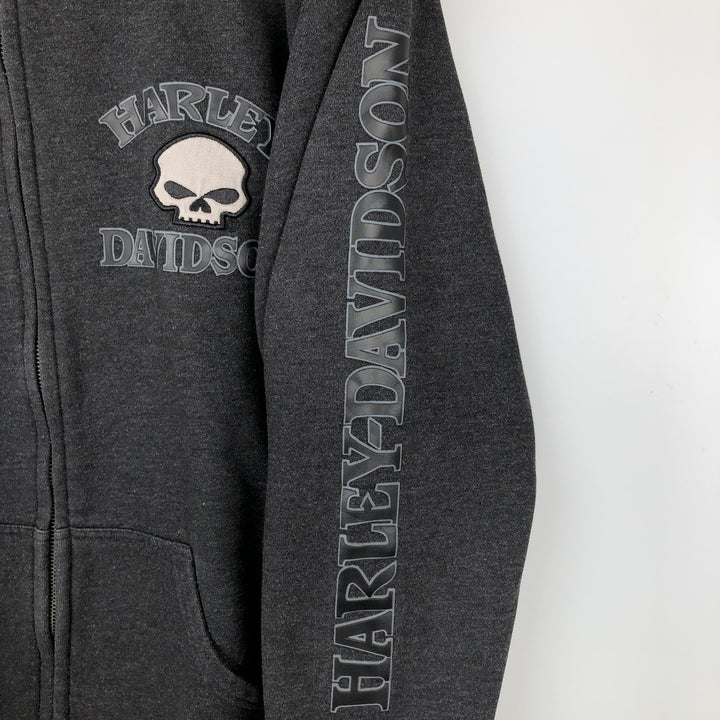 Harley-Davidson Skull Pattern Full-Zip Hoodie, Men's Size L cotton black type Vintage Second Hand