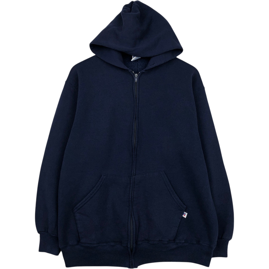 Vintage 80s-90'S Russell full-zip sweatshirt hoodie, Made in USA, Men's XL cotton navy blue type Vintage Second Hand