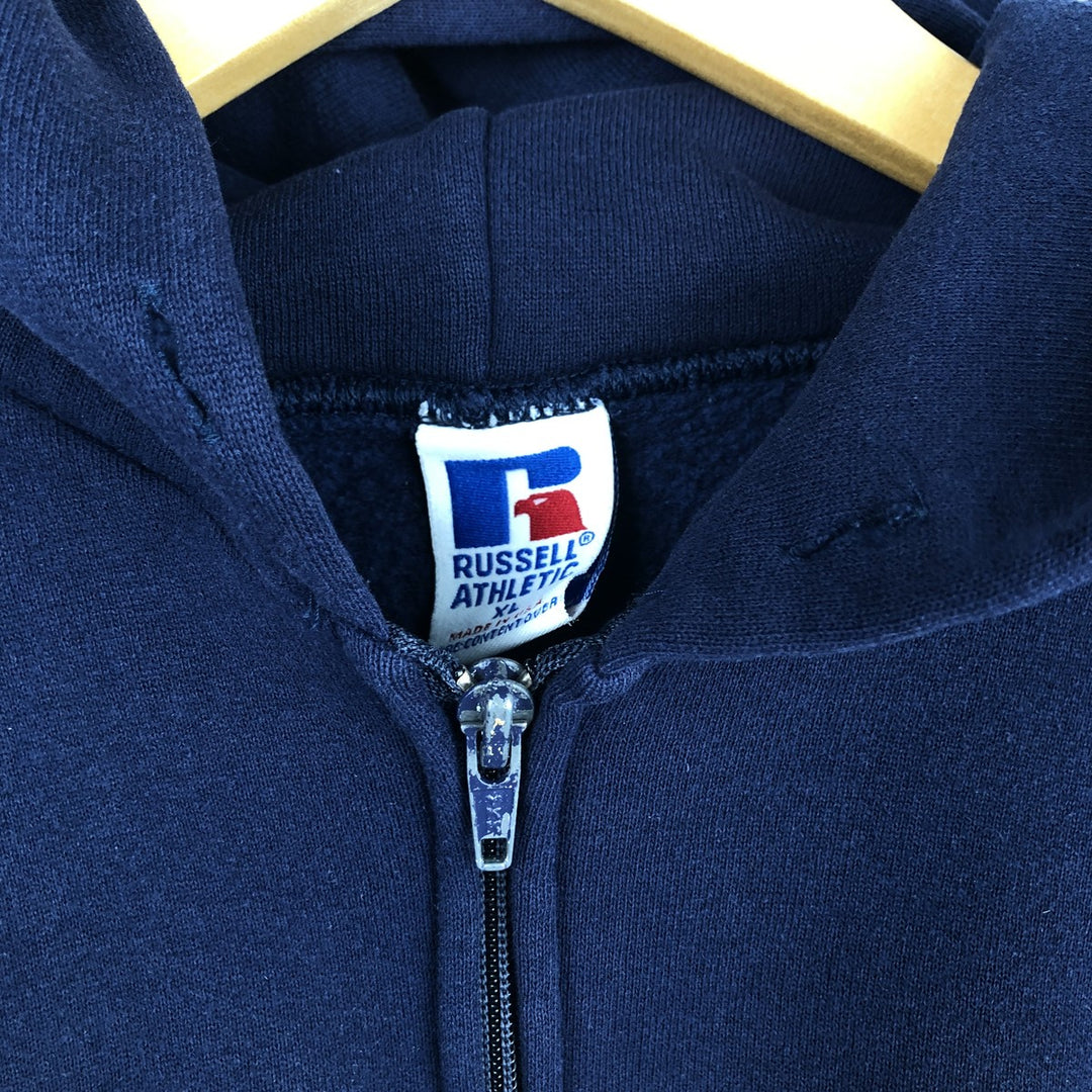 Vintage 80s-90'S Russell full-zip sweatshirt hoodie, Made in USA, Men's XL cotton navy blue type Vintage Second Hand