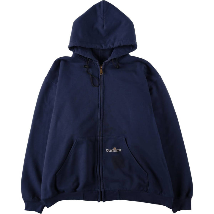 Carhartt Sweat Full Zip Hoodie Men's XXL cotton navy blue type Vintage Second Hand