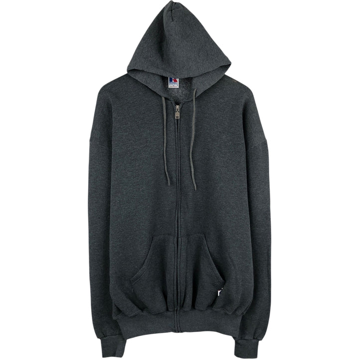 Russell Athletic Full-Zip Sweatshirt Hoodie, Men's Size XL (approx.) cotton Charcoal Vintage Second Hand