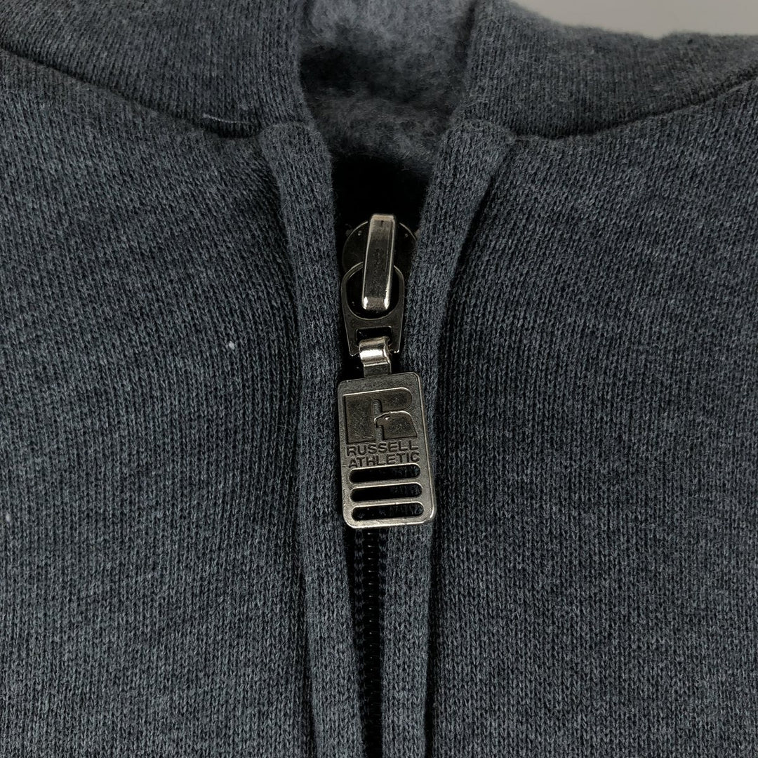 Russell Athletic Full-Zip Sweatshirt Hoodie, Men's Size XL (approx.) cotton Charcoal Vintage Second Hand