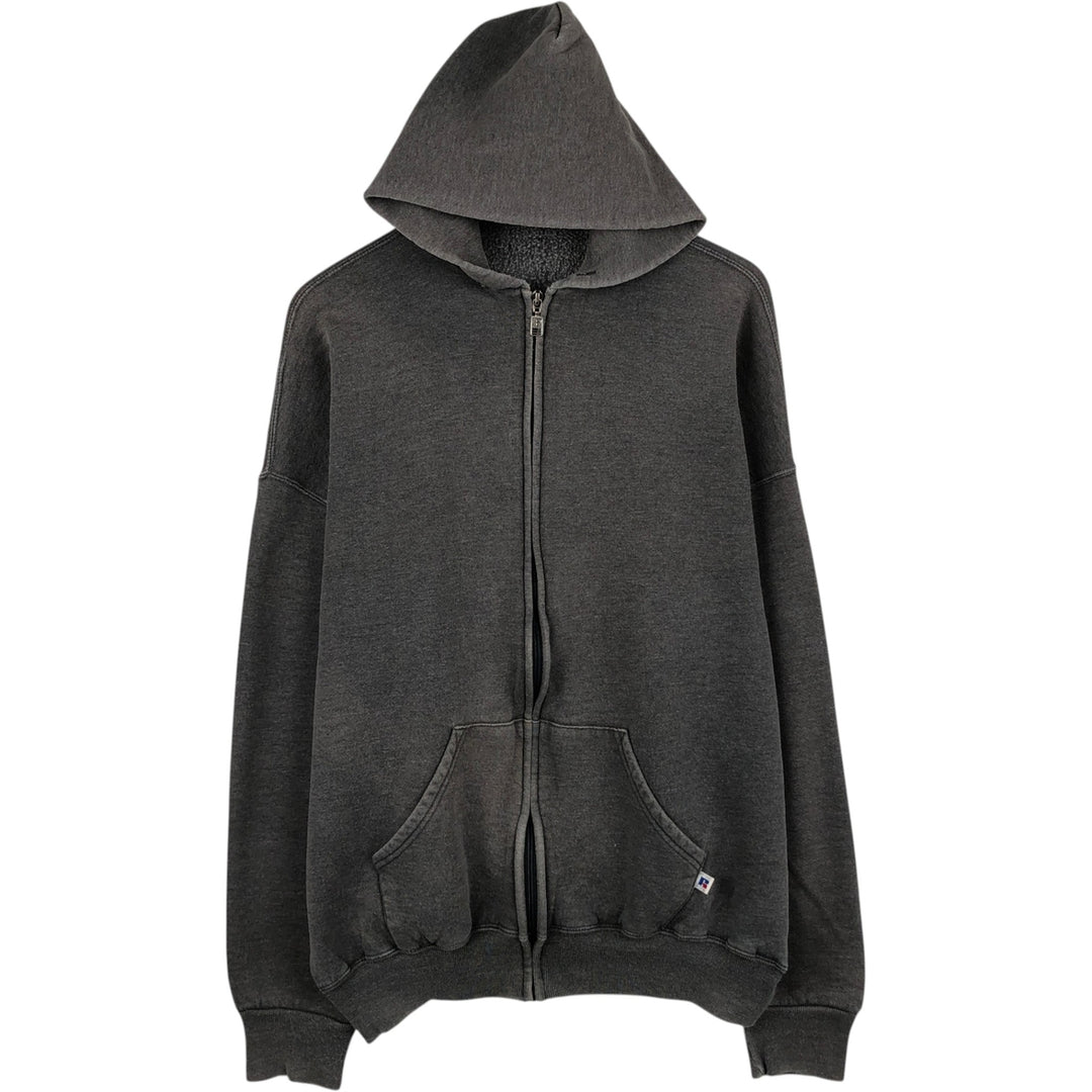 Russell Athletic Full-Zip Sweatshirt Hoodie, Men's Size XXL (approx.) cotton Charcoal Vintage Second Hand
