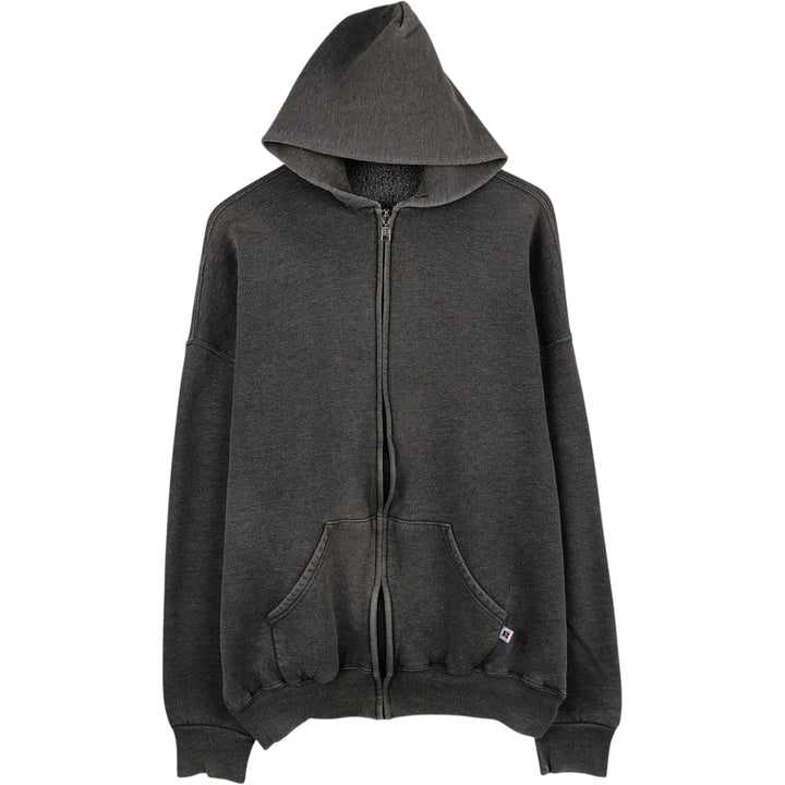 Russell Athletic Full-Zip Sweatshirt Hoodie, Men's Size XXL (approx.) cotton Charcoal Vintage Second Hand
